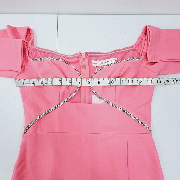 Saints & Secrets Off Shoulder Mini Dress M Pink Diamante Coquette Party Cocktail - Picture 7 of 14